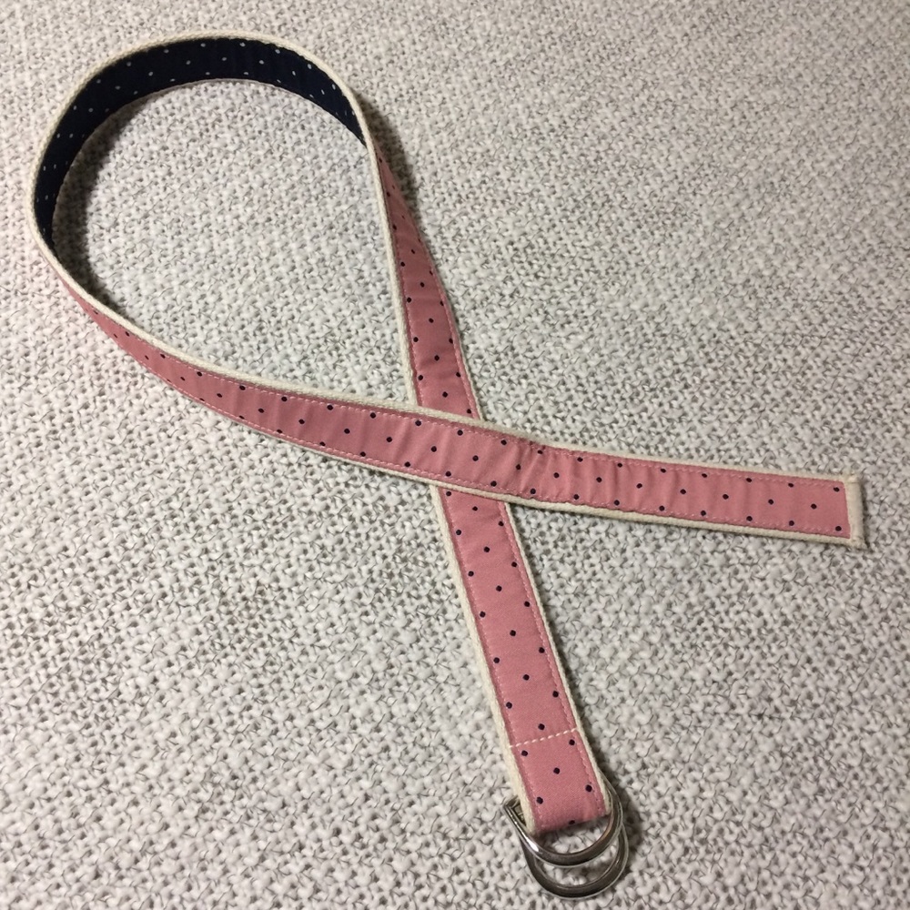 Reversible Pink Blue Polka Dot Double D Ring Belt